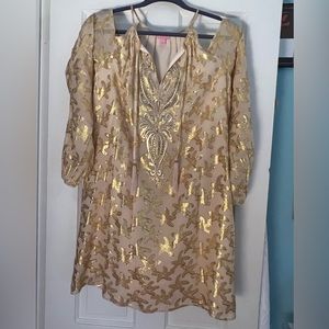 Lilly Pulitzer Fulton Dress, Oyster Shell Metallic Starfish, Size Small
